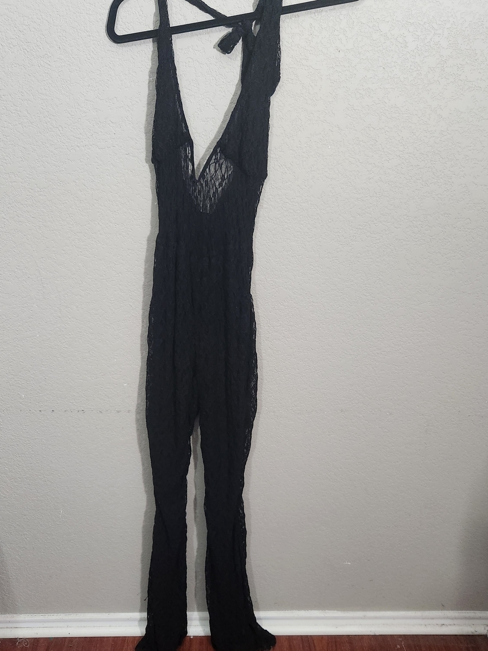 Fashion Nova Sheer Black Lace Halter Jumpsuit